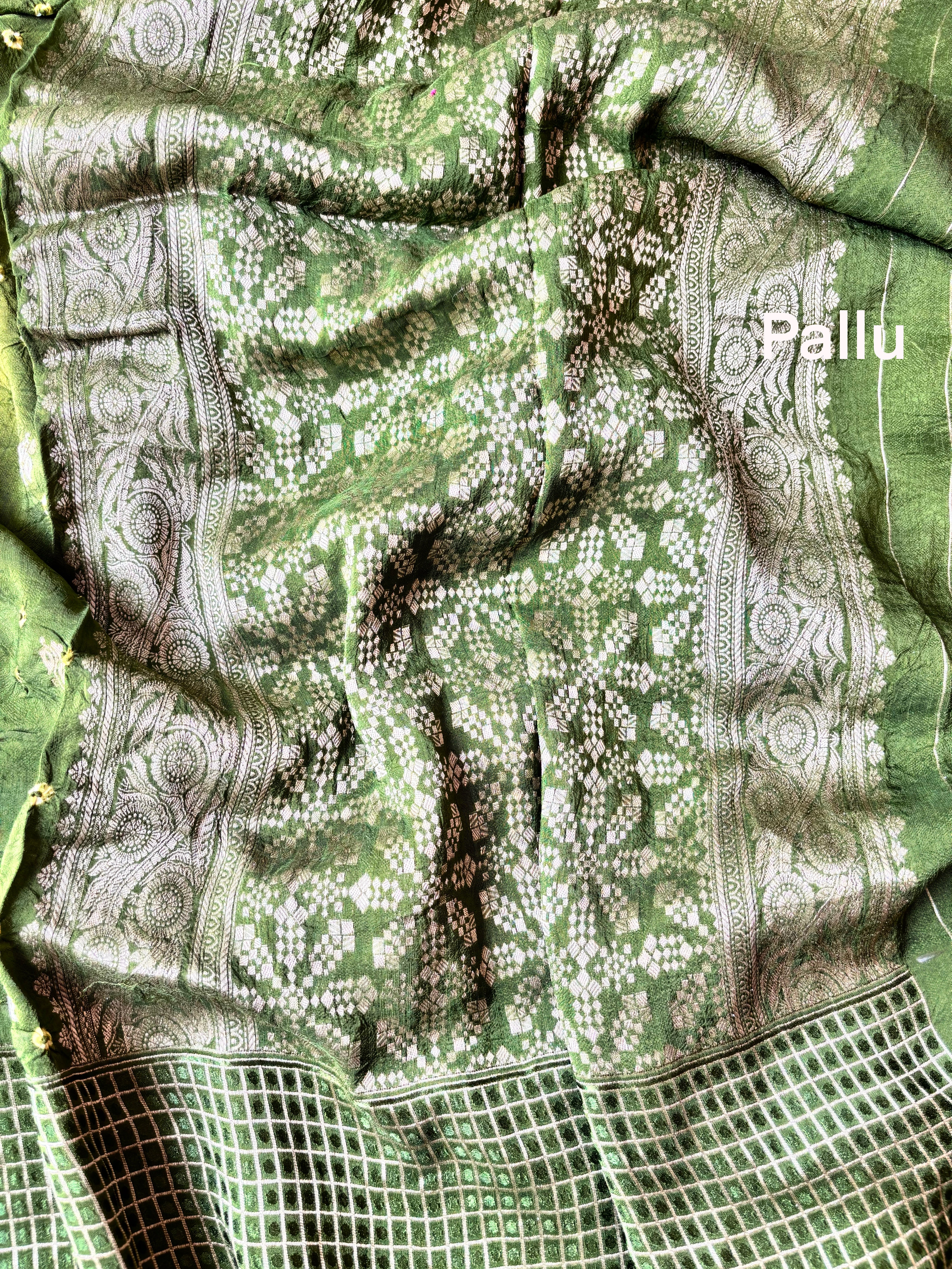 Yellow with Green Bandhini Saree